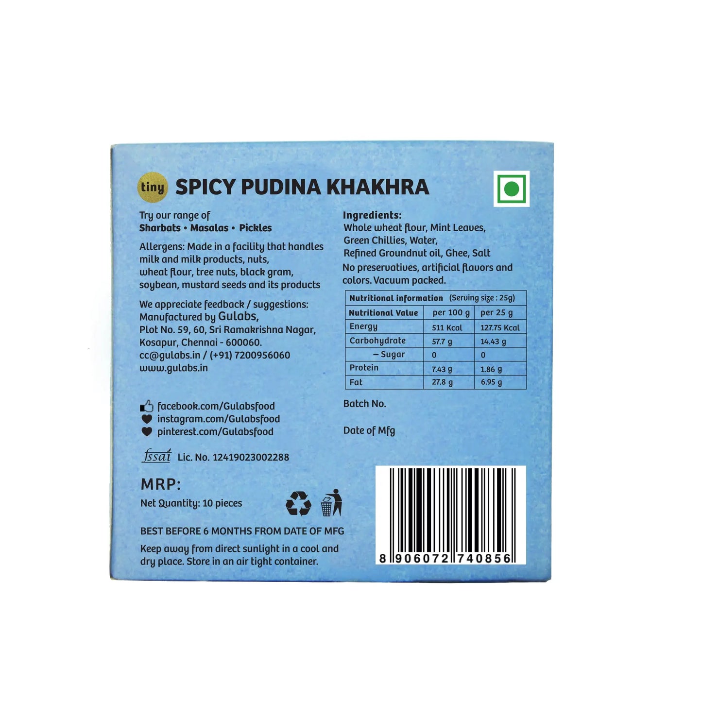 Tiny Spicy Pudina Khakhra 10 pieces