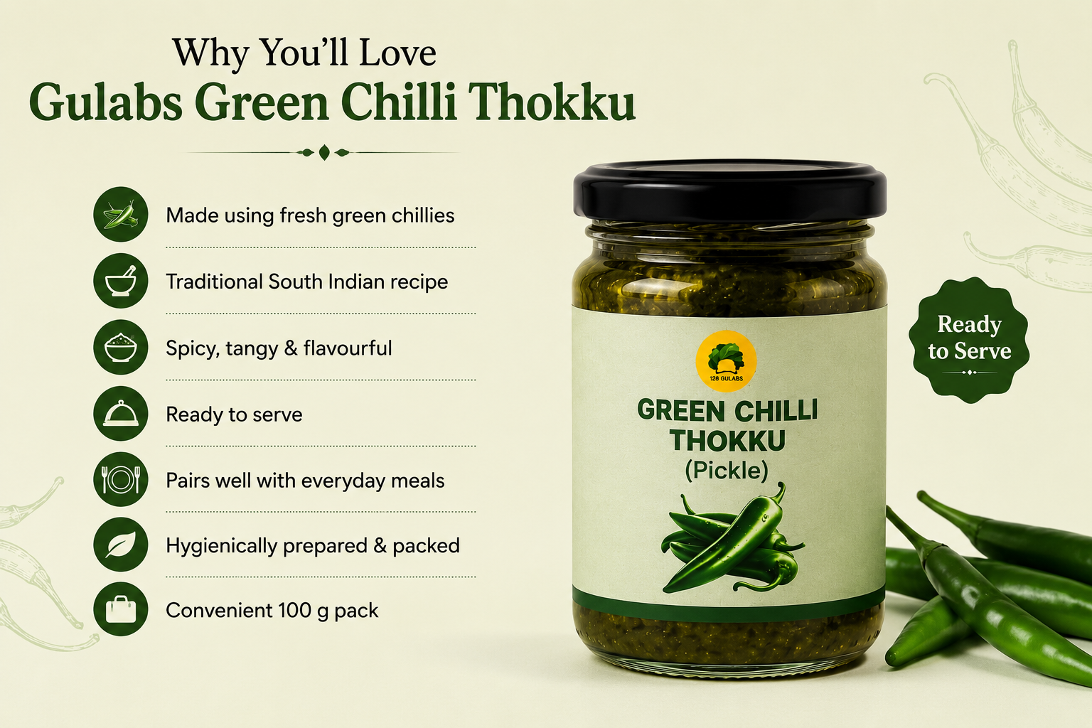 Green chilli thokku (pickle) GULABS