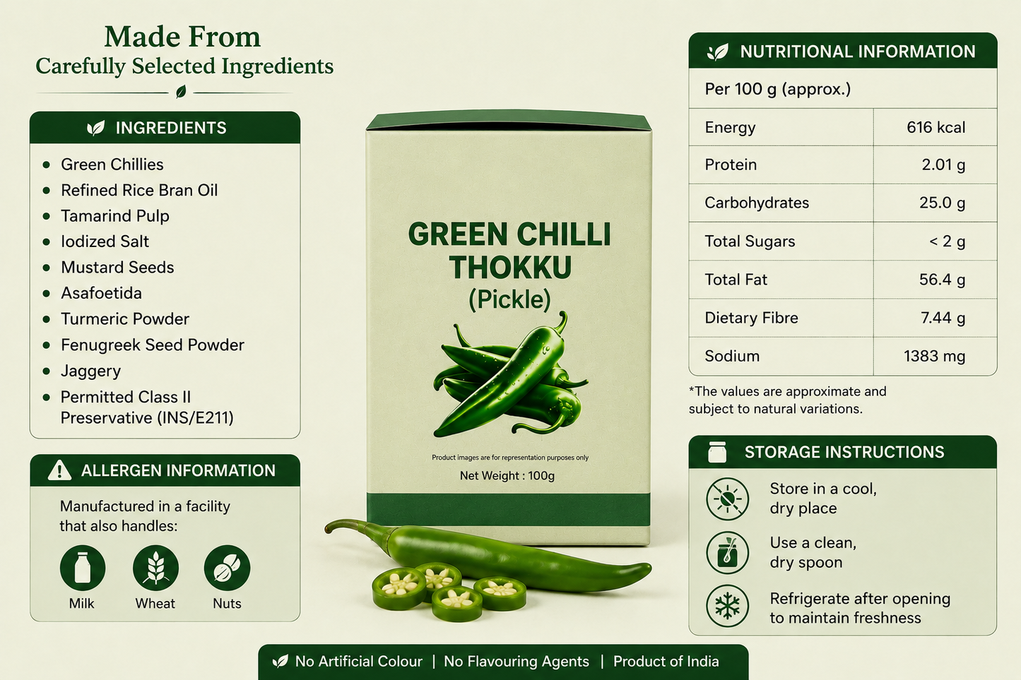 Green chilli thokku (pickle) (100 grams) GULABS